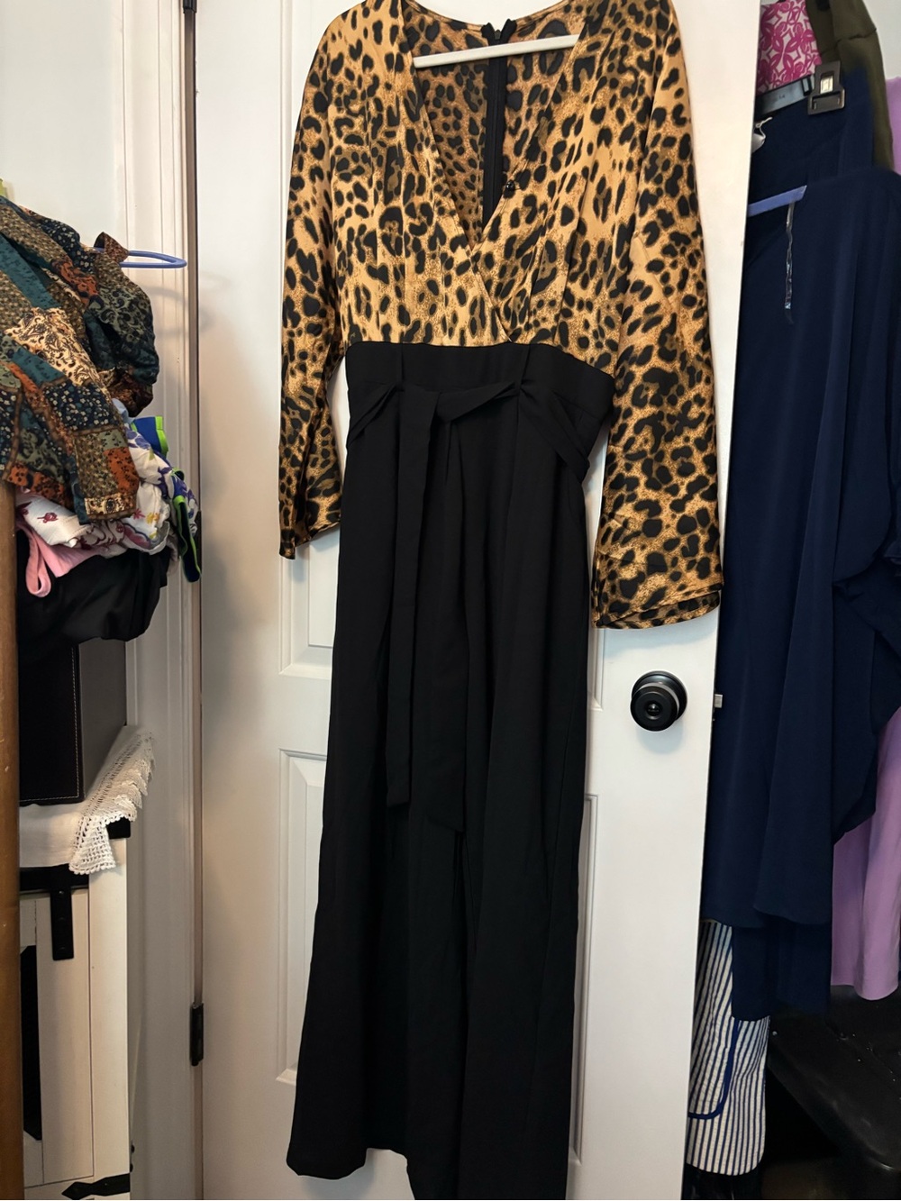 Women’s Leopard Print and Black Maxi Dress